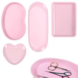 lot 19175 image: Biiange Stainless Steel Tray, Lrregular Tray, Nail Tool Dish, Trays for Jewelry, Makeup Cosmetic, Gadgets Set (Pink)