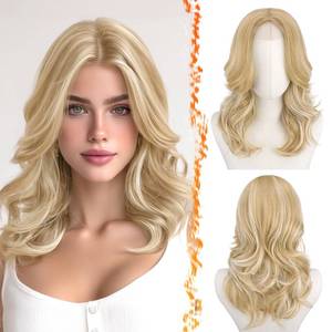 lot 19178 image: BARSDAR Short Wavy Layered Blonde Wig - Shoulder Length Wavy Blonde Wigs for Women - Short Loose Wave Highlight Layered Wig with Face-Framing Curtain Bangs Soft Synthetic Natural Looking Daily Party