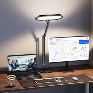lot 19180 image: Premium LED Desk Lamp for Home Office �� Eye-Caring Double Side Light with Knob Remote, Stepless Dimming & Color, Memory, Metal Table Lamp for Zoom, Studying, Video Conference, Flicker-Free, Glare-Free