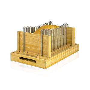 lot 19183 image: Bamboo Bread Slicer for Homemade Bread by Forest Manor - Adjustable Width Stainless Steel Slicing Guides & Crumb Tray -Sourdough Bread, Cakes, Loaves, Bagel Slicer - Kitchen Baking Tools & Gifts