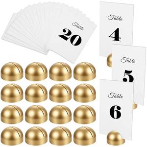 lot 19185 image: Afcabakila 20 Pcs Round Table Number Cards Stands Modern Cursive Place Number 1-20 Gold Wooden Card Holders for Wedding Reception, Anniversary, Restaurant Events, Birthday Banquet, 4x6 Inches