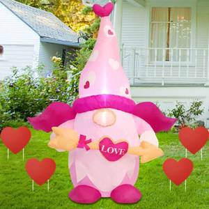 lot 19193 image: Juegoal Valentine Inflatable Cupid Gnome, Lighted Blow Up Pink Swedish Gnomes with Arrow, Indoor Outdoor Valentines Wedding Xmas Decor, Built in LED Light Up Holiday Lawn Yard Garden Decorations