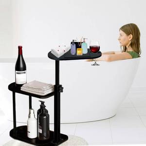 lot 19194 image: 3 Layer Bathtub Tray Table,Bamboo Swivel Bathtub Side Table Height Adjustable,Freestanding Bathtub Tray for Tub Against Wall,Bathtub Accessories&Bathroom Organizer for Luxury Home Spa (Black)