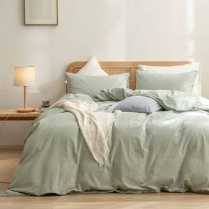 lot 19198 image: BESTOUCH Duvet Cover Set 100% Washed Cotton Linen Feel Super Soft Comfortable Chic Lightweight 3 PCs Home Bedding Set Solid Sage Green Cal King