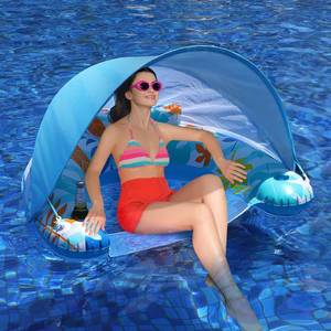 lot 19205 image: LAYCOL Adult Inflatable Pool Chair with Canopy, Ergonomic Headrest, Cup Holder, Blue, 47.5 x 37.5 x 27.5