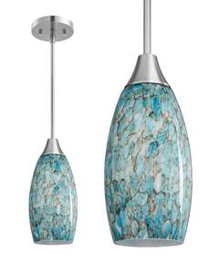 lot 19207 image: EDISHINE Pendant Light, Hand Blown Hanging Light Fixture, Adjustable Brushed Nickel Rods, 5.12 D x 11.4 H Shade, Blue Glass Pendant Lighting for Kitchen Island, Sink, Bathroom, Dining Room
