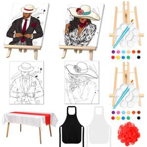 lot 19215 image: Zhanmai 112 Pcs Sip and Paint Kit for Adults Couples Painting Kit Date Night Pre Drawn Canvas to Paint at Home Party Supplies Stretched Canvas Couple Romantic Activity(Couple 2,8 x 10 Inch)