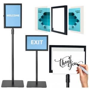 lot 19231 image: 1 PACK Double-Sided Adjustable Heavy Duty Pedestal Sign Holder Stand for Display - IndoorOutdoor Floor Sign Stand with Base 8.5x11 inches (Horizontal and Vertical Orientation) - includes dry erase marker