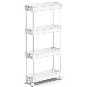 lot 19234 image: SPACEKEEPER Slim Rolling Storage Cart 4 Tier Bathroom Organizer Mobile Shelving Unit Utility Cart Tower Rack for Kitchen Laundry Narrow Places, White