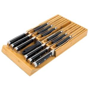 lot 19235 image: VaeFae Bamboo Knife Drawer Organizer, Knife Drawer Organizer Insert, Kitchen Drawer Knife Block for 12 Knives and a PLUS Slot for your Knife Sharpener (Without Knives)