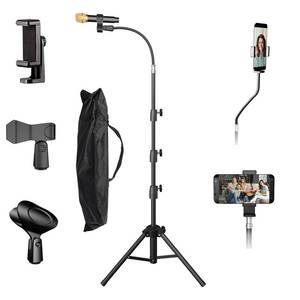 lot 19247 image: KEREAL Microphone Stand For singing For Most Mic, Gooseneck Mic Stand Adjustable Height From 21�� to 75��, Portable Mic Floor Stand with Phone holder,Two Mic Clips for Studio, Stage, Karaoke, DJ, Kids