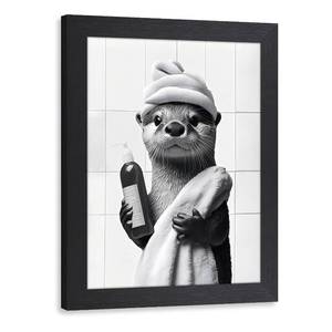 lot 20149 image: kilamino Wood Framed Funny Bathroom Wall Art, Black and White Otter Wall Decor, Cute Otter Holding Shampoo Art Print, Funny Animal Canvas Painting for Bathroom Toilet Bedroom Hallway Office 8x10