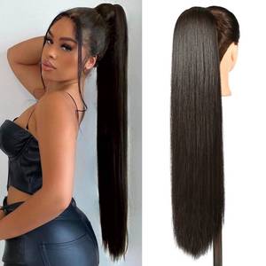 lot 20150 image: SEIKEA Ponytail Extensions Drawstring Long Straight Fake Pony Tail Natural Soft Clip in Hair Extension Synthetic Heat Resistant Hairpiece 32 Inch 165 Gram Black Brown