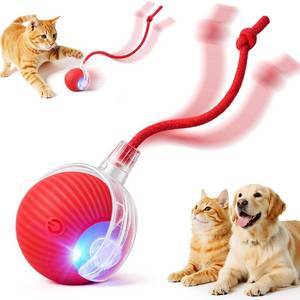 lot 20159 image: SilveWillo Interactive Electric Automatic Rolling Moving USB Rechargeable Self Activated Play Stimulation Toy Smart Chase Teaser Ball with Rope for Bored Adult Indoor Kitten & Cat and Puppy & Dog, Red