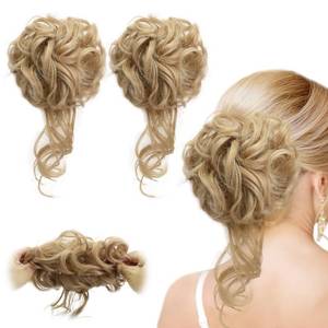 lot 20169 image: Ryetvok 2Pcs Curly Messy Bun Hair Piece,Tousled Updo with Curly Hair Bun Extensions for Women with Elastic Scrunchie, Adjustable Updo Piece,Ideal for Daily Wear,Weddings & Parties (Bleach Blonde)
