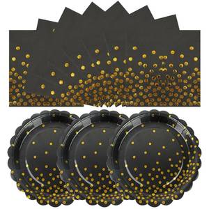 lot 20174 image: 50PCS Black and Gold Paper Plates and Napkins, 7Inch Black and Gold Dot Party Supplies Disposable Party Plates Tableware Set for Birthdays, Graduations, Fathers Day Retirement and Weddings Decorations