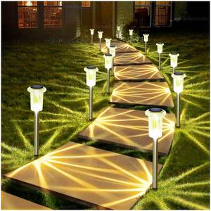 lot 20185 image: DenicMic Solar Lights Outdoor 10 Pack Waterproof 3000K Warm White LED Stainless Steel Stake Outside Lights for Yard Pathway Garden Driveway Walkway Landscape Path Lighting