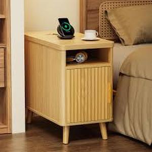 lot 3213 image: Fluted Narrow Nightstand with Power Outlets 10 inch