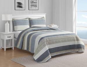 lot 1645 image: Nautica- Queen Quilt Set, Cotton Reversible Bedding Set, All Season Designer Home D�cor (Ridgeport Beige, Queen)