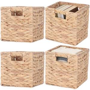 lot 1649 image: 4 Pcs 9 Inch Wicker Cubes Storage Bins - Woven Water Hyacinth Storage Baskets, Foldable Bins with Handles, Collapsible Square Containers for Shelves, Closets, 8.7�8.7�8.7