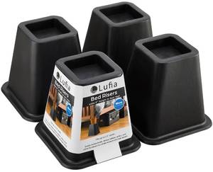lot 1652 image: Lufia Bed Furniture Risers Heavy Duty, Stackable Bed Lifts Risers for Sofa, Table, Couch, Chair or Desk, Set of 4 Bed Lifts (Black, 6 inch)