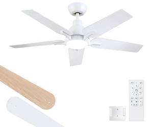 lot 1654 image: putroad 42 Inch Ceiling Fans with Lights and Remote, White Ceiling Fan, 5 Blade Modern Ceiling Fan for Bedroom, Living Room, Dining Room, Patio, Dimmable 6 Speeds DC Quiet