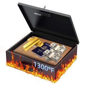lot 3231 image: Uniclife Fireproof Document Box with Combination & Key Lock, 13 x 10.9 x 4.1, Large Metal Lock Box for A4 Paper, Portable Document Safe, Water Resistant Fireproof Safe Box for Valuables Passports