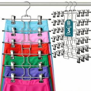 lot 3238 image: ZOBER 3-Pack 6-Tier Skirt Hangers with Clips - Pants Hangers with Clips Space Saving, Closet Organization, Swivel Hooks, College Dorm Essentials, Skirt Hangers for Women, Jeans Organizer for Closet