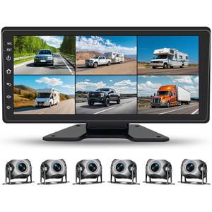 lot 3250 image: 6 Channel Backup Camera System,1080P Rearview Camera with Carplay & Android Auto,GPS Navigation, Touchable 11 inch Monitor & Loop Recording DVR car Stereo, for RVTruckTrailer Pickup,128GB Card