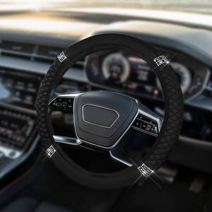 lot 4002 image: HQRNYP Car Steering Wheel Cover, Steering Wheel Accessories, Breathable Microfiber Leather Auto Wheels Protector, Universal 15 Inch Anti-Slip Protector for SUV Sedan Truck (Bling-Black)