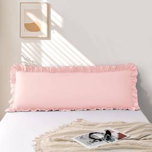 lot 4015 image: 1 Piece Body Pillowcase 20x54, Microfiber Pink Ruffle Pillowcases, Soft Breathable and Non Shrinking Envelope Long Pillow Cover