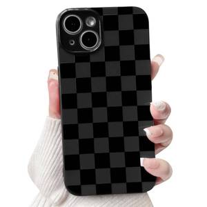 lot 4022 image: NITITOP Compatible with iPhone 14 Plus Case Cute Aesthetic Checkerboard Checkered Pattern for Women Girl Trendy Slim Fit TPU Silicone Shockproof Full Camera Protection Cover - Black