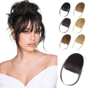 lot 4024 image: Lommel Clip in Bangs,100% Real Human Hair Wispy Fake Bangs Hair Clip for Women Brown Black Natural Curtain Fringe with Temples Hairpieces for Daily Wear and Various festivals(Brown Black)