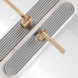 lot 4035 image: DEJUPE Stone Faucet Mat for Kitchen Sink �� Diatomite Fast-Drying Stone Tray, Faucet Mat Sink Splash Guard, Decorative Sink Protector for Kitchen Bathroom Counter Gray, 23.6x3.9