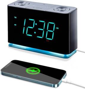 lot 4042 image: Emerson Smartset Alarm Clock Radio with Bluetooth Speaker with USB Port for iPhoneiPadiPodAndroid and Tablets, 1.4 Cyan LED Display and Night Light, ER100301