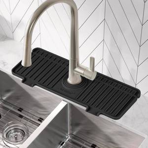 lot 4074 image: Amerner Kitchen Sink Splash Guard, 10° Large Slope & Adaptable Hole Faucet Mat for Kitchen Sink, Silicone Sink Organizer Sponge Holder for Kitchen, Bathroom, RV, Bar, 14.2�� x 5.1��, Black