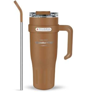 lot 4080 image: JONAIOO 40 oz Tumbler with Handle, 2-in-1 Straw and Sip Lid, Leakproof, Dishwasher Safe, Insulated Stainless Steel Travel Coffee Mug, Keeps Cold for 34 Hours, Fits in Car Cup Holder (Brown)