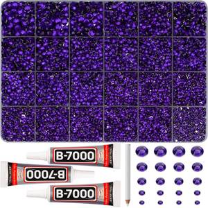 lot 4084 image: 31000Pcs Purple Resin Rhinestones for Bedazzling, Flatback Gems Dark Purple Bedazzle Gemstones Stones, Flat Back Jewels Diamond Crystals Kit for Shoes Crafting Clothes 2-6mm Different Sizes b7000 Glue