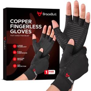 lot 4093 image: BraceBull Arthritis Gloves (1 Pair), Copper Infused Compression Gloves for Relieve Muscle Pain, Carpal Tunnel, RSI, Rheumatoid, Tendonitis, Fingerless Gloves for Hands Pain for Women & Men (S, Black)