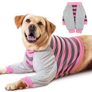 lot 4099 image: FUAMEY Dog Recovery Sleeve with Elbow Protector,Dogs Shirt Stop Licking Joints,Pet Long Sleeve Suit Protecting Dogs Front Leg Arm Wounds Cover Skin Conditions Pink Stripes 2XL