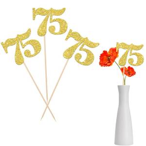 lot 4107 image: 12 PCS Glitter Number 75 Centerpiece Sticks 75th Birthday Cake Toppers Seventy Five Table Flower Topper Decorations for 75th Birthday Anniversary Party Centerpiece Supplies Gold