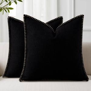 lot 4482 image: decorUhome Summer Decorative Throw Pillow Covers 18x18 Set of 2 Square Faux Linen Outdoor Neutral Farmhouse Pillow Covers with Stitched Edge for Couch Sofa Living Room, Black