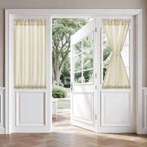 lot 4490 image: MIULEE Non-See-Through Sidelight Curtains for Front Door, Privacy Semi Sheer Curtains for French Doors, Light Filtering Window Drapes with Rod Pocket and Tie Back, Ivory, 26 x 40 inches, 2 Panels