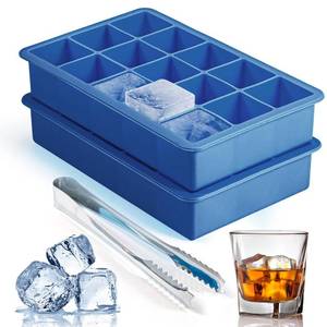 lot 4494 image: 2 Pack Silicone Ice Cube Trays for Cocktail, Easy Release Square Ice Cubes Mold for Freezer, Best Rubber Ice Cube Tray for Whiskey, Coffee, Easy Release Mini Fridge Old Fashioned Silicone Ice Tray