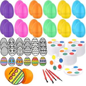 lot 4506 image: Glenmal 24 Set Fillable Plastic Easter Eggs with Mini Watercolor Paint Pallet DIY Coloring Cutout Craft for Easter Egg Hunts Prizes Classroom Paint Party Supplies Holiday Art Activities