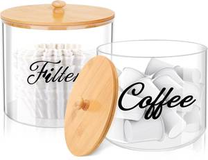 lot 5267 image: homicozy 2pcs Coffee Pod Holder with Bamboo Lid, 5in & 6in Clear Countertop Storage for Coffee Capsules, K Cup Organizer for KeurigNespresso, coffee filter holder, Coffee Bar Accessories