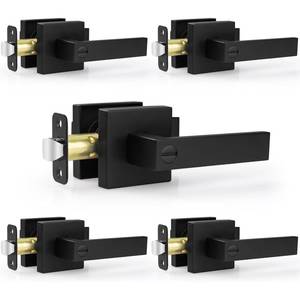 lot 5299 image: Estmoon 5 Pack Matte Black Door Handles Interior Door Knobs, Home Improvement Keyless Privacy Door Lock, Heavy Duty Zinc Alloy 2.07 lb Door Leverset for Bedrooms Bathrooms