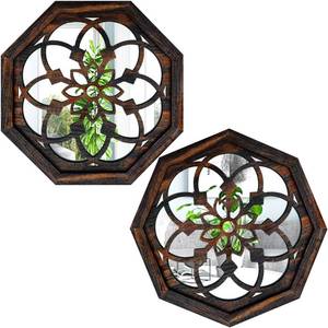 lot 5302 image: ZOLAPI 2-Piece Octagon Wall-Mounted Mirrors,Vintage Farmhouse Mirror for Wall Decor,Caramel Color Decorative Accent Mirror for Foyer, Bathroom, Bedroom. (12��x12��)