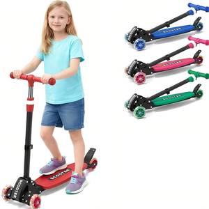 lot 5304 image: 3 Wheel Kids Kick Scooter for Ages 3-12, Lean-to-Steer, Light Up Wheels, 3-Level Adjustable Handlebar 27.5��-33��,Dual Rear Brake,Wide Non-Slip Deck for Stable Smooth Riding,Boys & Girls Child Gifts
