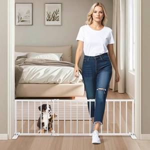 lot 5306 image: Freestanding Short Dog Gate, 13 Tall Small Pet Gate Easily Step Over, 16- 44 Width Expandable Metal Small Puppy Gatefor Stairs, Doorways, Kitchen,House IndoorOutdoor Use-No Drill Pressure Mount